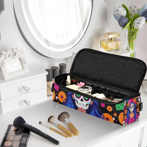 Estuche de viaje 2 en 1 para rizador con tapete resistente al calor para planchas y secador de pelo organizador de viaje La Catrina Día de los Muertos mexicano para mujeres miniatura 7