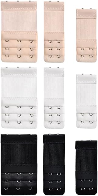 9 PCS Elastic Extender Set - 3 Colors Bra Strap Extenders Extensions Elastic Extender Set 2/3 Hooks Bra Extender for Women (White, Black, Beige)