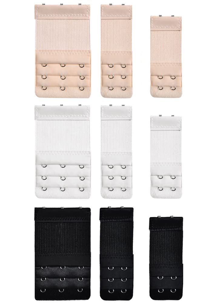 TJVNM9 PCS Elastic Extender Set - 3 Colors Bra Strap Extenders Extensions Elastic Extender Set 2/3 Hooks Bra Extender for Women (White, Black, Beige)