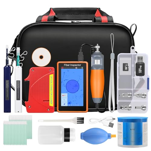 SumChan 14 in 1 Fiber Cleaning kit Fiber Optic Inspector Video Probe 400x Fiber Microscope for SCUPC FCUPC STUPC LCUPC Interface MPO/SC/LC Fiber Optic Cleaning Pen/Box dust-Free Paper FTTH Tool kit