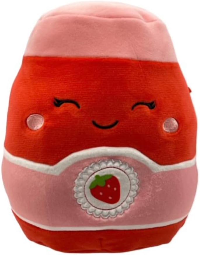 Squishmallows Oficial Kellytoy Food Squad Plush Dessert Collectible Soft Plush Animal Collection (Red/Pink, Janna Strawberry Jam, 8") (Medium)