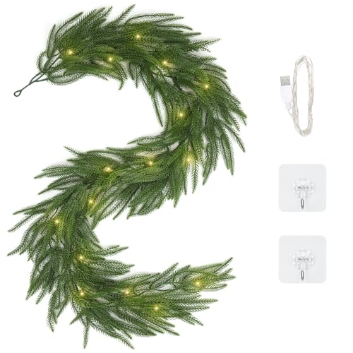 160cm Weihnachtsdeko, Tannengirlande mit Lichtern & Haken, Girlande...