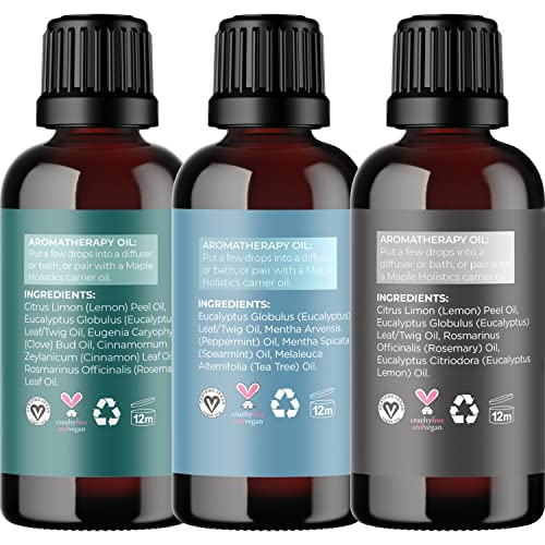 Maple Holistics Essential Oil Set - Breathe Protect And Defend Purifying Essential Oil Blends For Diffuser Aromatherapy And Baths - Relaxing Essential Oils For Diffusers For Home #TOP1
