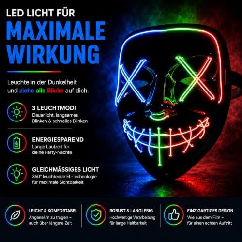 TK Gruppe Timo Klingler LED Grusel Maske - wie aus Purge steuerbar, Gesicht leuchtend, für Halloween… – Ansicht 4
