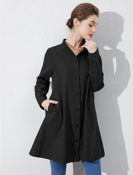 Laovanln Women's Linen Shirts Jackets Button Down Long Sleeve Cotton Blouse Tops with Pockets3