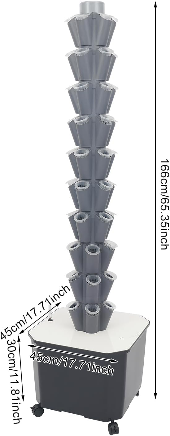 Kit di coltivazione idroponica 10 livelli 50 fori con ruote e serbatoio d'acqua verticale sistema torre idroponica, per coltivazione di pomodori, cetrioli, fragole, peperoni