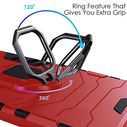 Image of WOW IMAGINE Shock Proof Back Case Mobile Cover for Realme Narzo 50 4G | for Realme 8i (Tough Armor | Hybrid PC + TPU | Full Protection with Ring Holder & in-Built Kickstand | Red)