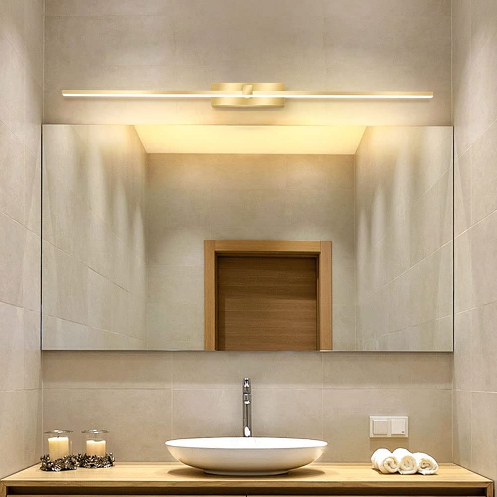 Luces de Espejo de Tocador Doradas, Lámpara Lineal LED de 12 W, Aplique de Pared Minimalista para Baño, Iluminación Frontal de Espejo