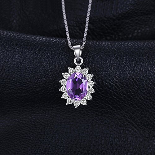 Jewelrypalace 1.8Ct Gemstones Birthstone Natural Amethyst 925 Sterling Silver Halo Pendant Necklace For Women Princess Diana William Kate Middleton Necklace Chain Box 18 Inches #TOP2