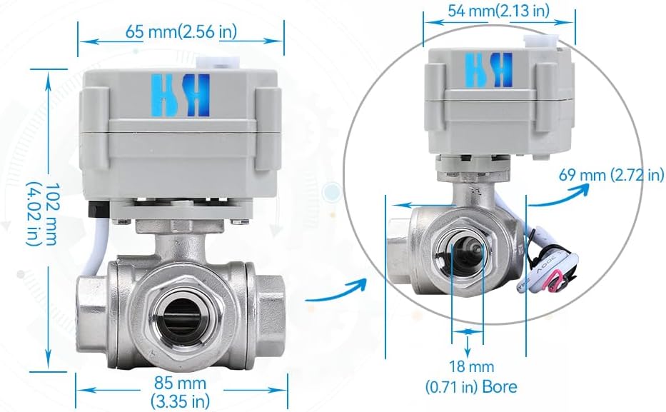1 inch 12V/24V AC/DC 3 Way L Port Stainless Steel 304 Auto Return Electrical Position Feedback On/Off Motorized Ball Valve