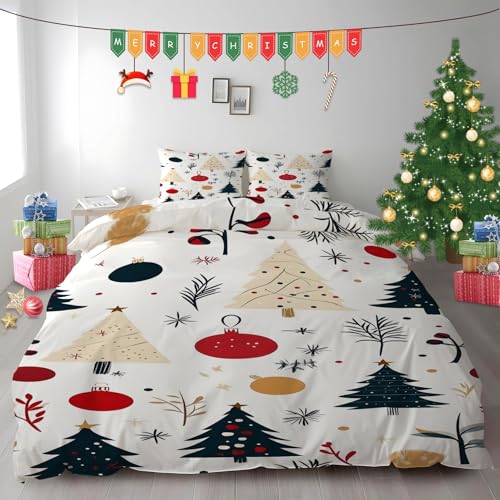 布団カバー クイーン 210X210 cm オーナメントボール 掛け布団カバー クリスマスツリー 被套 3点セット枕套43X63 cm 寝具セット 柔らかい 通気性 肌に優しい 洗い替え速乾タイプ オールシーズン 寝心地いい
