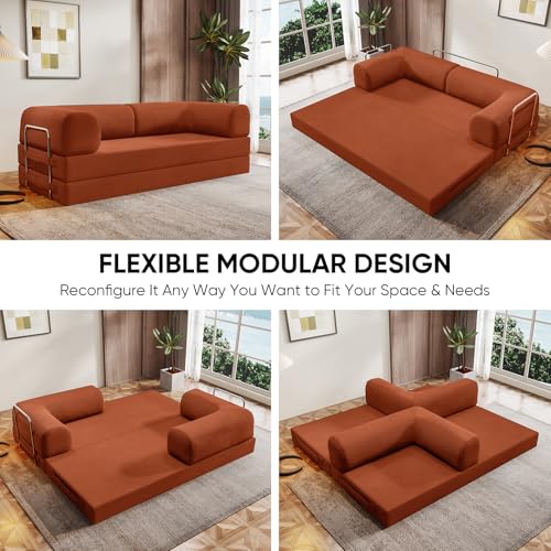 Image of Modular Sectional Sofa Couches L-Shape Couch 3 Seat Modular Sofa Memory Foam Sectional Couches for Living Room (Orange, 79 inch+SofaBed)
