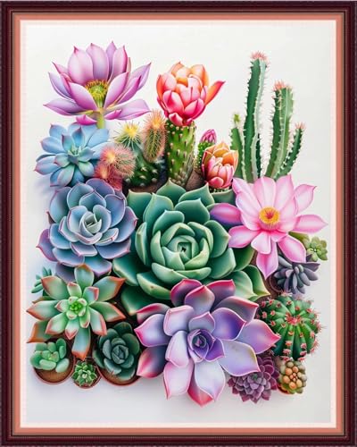 Image of Funxvoot Stamped Cross Stitch Kits for Beginners or Adults Embroidery Starter Patterns | DIY Printed Cross Stitch Kits Needlepoint for Adults or Kids 11CT-Succulents 16x20 inch