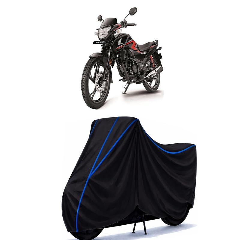 Image of Sp 160 Bike Cover Water Resistant Universal Motorcycle Rain | Heavy Duty UV Protection, Dust, Scratch Indoor Outdoor All Weather with Black Blue Piping Elastic