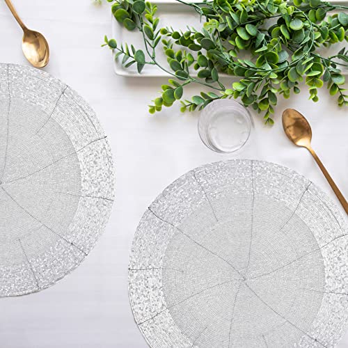 Homebia Designs 76161 Handmade Silver Beaded Placemats Charger 13 Inch Round Set Of 4 thumb #1