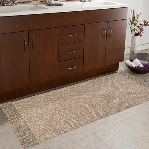Collive Farmhouse Kitchen Rugs 2 Piece Set, 2'X4.3'+ 2'X3' Tan/Cream Washable Bathroom Rug Set Soft Cotton Bath Sink Mats Runner Rugs Woven Floor Carpet For Front Back Door Entryway Office Decor #TOP5