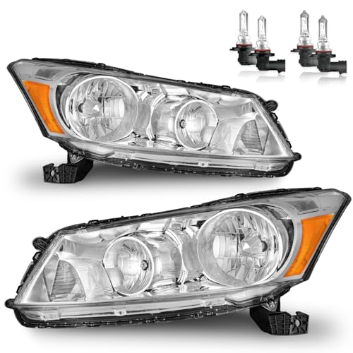 ROADEAL Headlights W/Bulbs for 2008-2012 Honda Accord 4Dr Halogen Headlamp Replacement Driver & Passenger Side NOT fit coupe or Crosstour models
