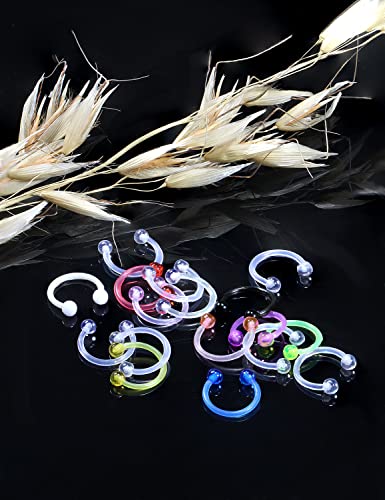 Yaalozei 18G 16G 14G Plastic Septum Rings Flexible Lip Rings Hoops Septum Nose Rings Smiley Piercings Acrylic Horseshoes Cartilage Helix Rook Daith Earrings Piercing Retainer for Work 8mm 10mm 12mm2