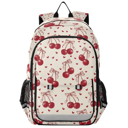 ALAZA Vintage Cherry Red Bow Laptop Backpack Purse for Women Men School Bag 17 Inch Bookbag Student Boys Girls Travel Casual Daypack