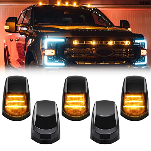 R&F Auto 5PCS Smoked LED Cab Roof Marker Lights Compatible with F-250 F-350 F-450 F-550 Super Duty (2017-2022) Pickup Trucks Roof Running Lamps