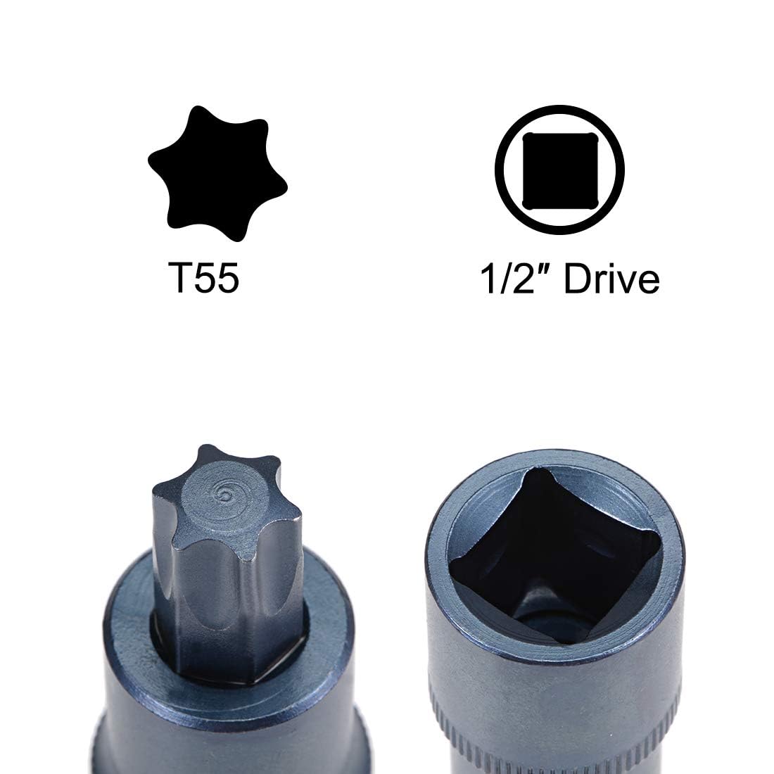 TOP-VIGOR 2Pcs Torx Bit Socket, 1/2" Drive x T55 CR-V Key Socket, Premium S2 Steel Bits - Image 3