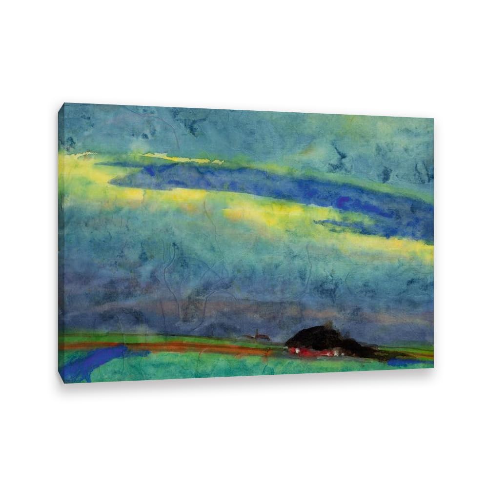 Emil Nolde Seascape Canvas Wall Art Marsh Landscape with Farmbuilding Expressionist Abstract Ocean Poster Emil Nolde Artwork Wall Decor for Living Room Bedroom Home Decor85x60cm(33x24in)Frame