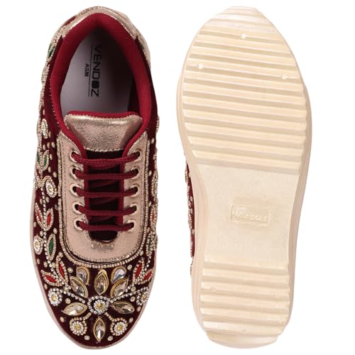 Image of Vendoz Women Hand Embroidery Wedding Party Bridal Sneakers 4032