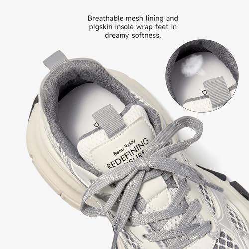 Image of BEAU TODAY Women's Walking Shoes, Chunky Platform Fashion Sneakers for Women, Comfortable Casual Lightweight Lace-up Gym Workout Athletic Tennis Shoes