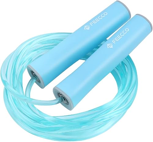 FEECCO - Cuerda de saltar para niños, cuerdas de saltar de color rosa y azul para niñas y niños de 3 a 12 años de edad, con cuerda de longitud