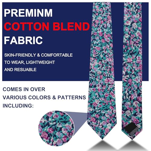Image of Mantieqingway Men's Skinny Tie, Cotton Floral Ties for Men Wedding Necktie for Groom, Groomsmen, Missions, Dances