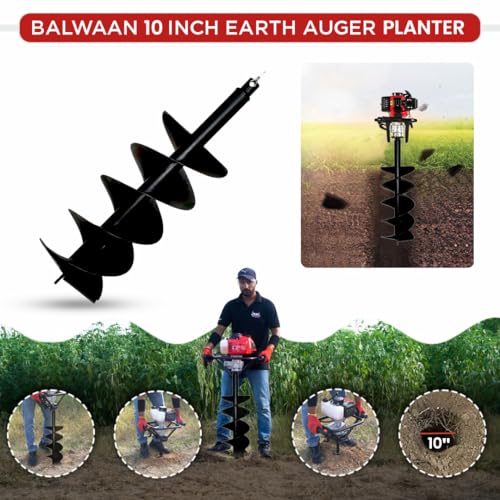 Image of BALWAAN Krishi 10-Inch Double Spiral Drill Planter | 25 cm Post Hole Digger for Agriculture & Garden Landscaping|PT-10D