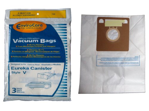 3 Eureka Allergy Style V Vacuum Bags, Power Team, Powerline, Canisters, World Vac, Home Cleaning System Vacuum Cleaners, 3800, 3