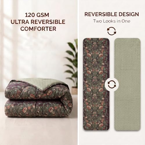 Image of Mafatlal 120 GSM Ultra All Season Reversible Comforter, Microfiber AC Blanket /Quilt /Dohar /Duvet for Twin Size Single Bed (90 x 60 Inches) | Khakhi