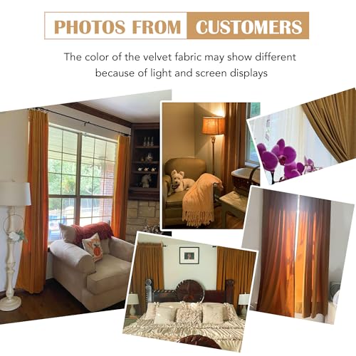 Image of Beauoop Golden Brown Velvet Curtains 108 Inches Long 2 Panels for Bedroom Living Room Soft Luxury Room Darkening Thermal Insulated Soundproof Rod Pocket Window Treatments Drapes, 52X108 Set of 2