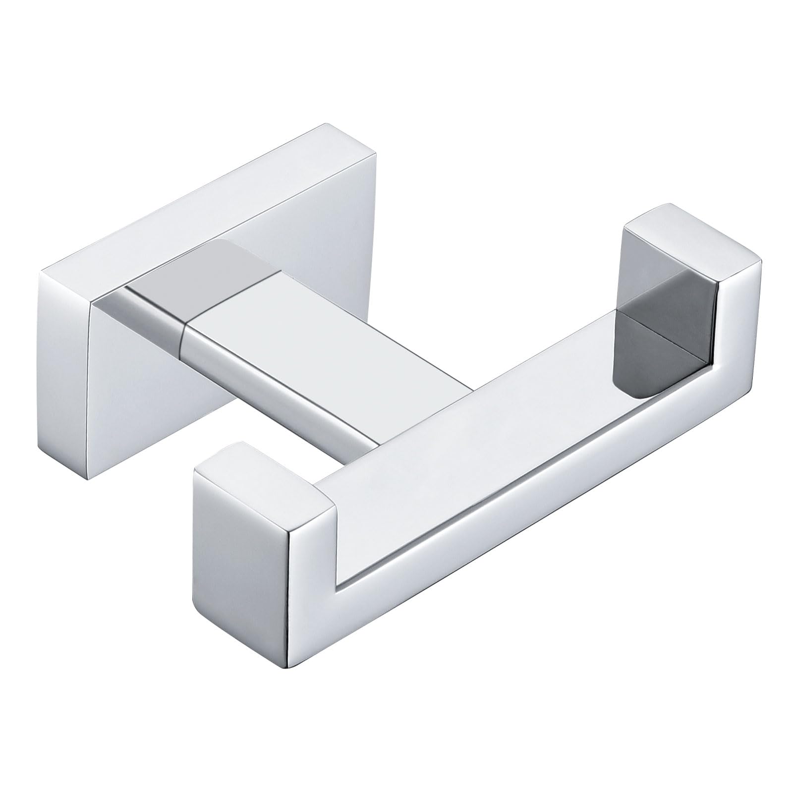 APLusee Square Double Towel Hook, 304 Stainless Steel Dual Coat Holder, Modern Bathroom Kitchen Storage Hanger Wall Mounted, Polished Chrome