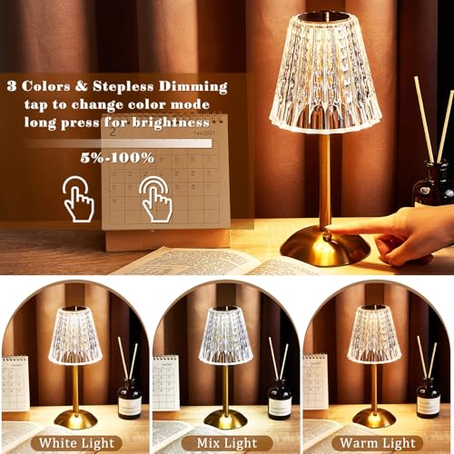 Image of Liliful 2 Pcs Cordless Table Lamp Rechargeable Touch LED Small Gold Portable Battery Operated USB-c Desk Lamp 3 Color Dimmable for Bedroom Living Room Dining (Gold,Classic Style)