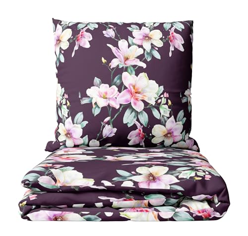 Leonado Vicenti Biber Bettwäsche 135x200 cm + 80x80 cm Geblümt Violett...