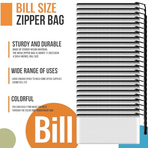 Image of 24pcs Mesh Zipper Pouch Bags 9.3 x 4.7 Inches, Black Small Clear Pouches Bulk, Travel Cosmetics Organization, Classroom and Office Supplies