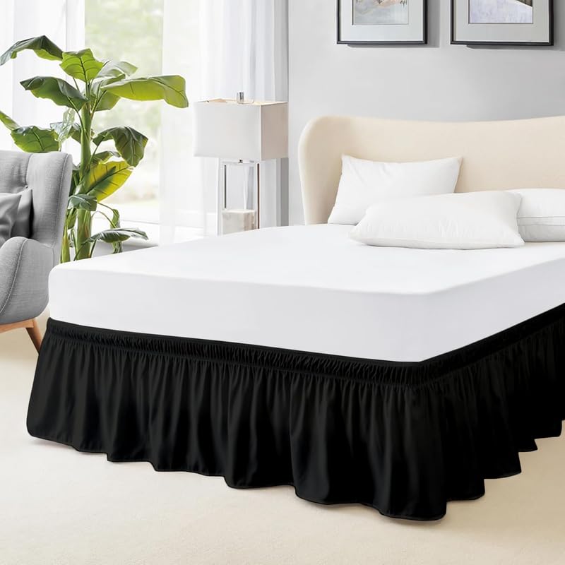 YUMEVIBE - Microfiber Around Skirt | Solid Easyfit Full Size 18 Inch Drop Tailored Wrinkle Fade Resistance Soft Fabric Stylish Design Bedskirts- (Black, 54 * 75 in)-image-37