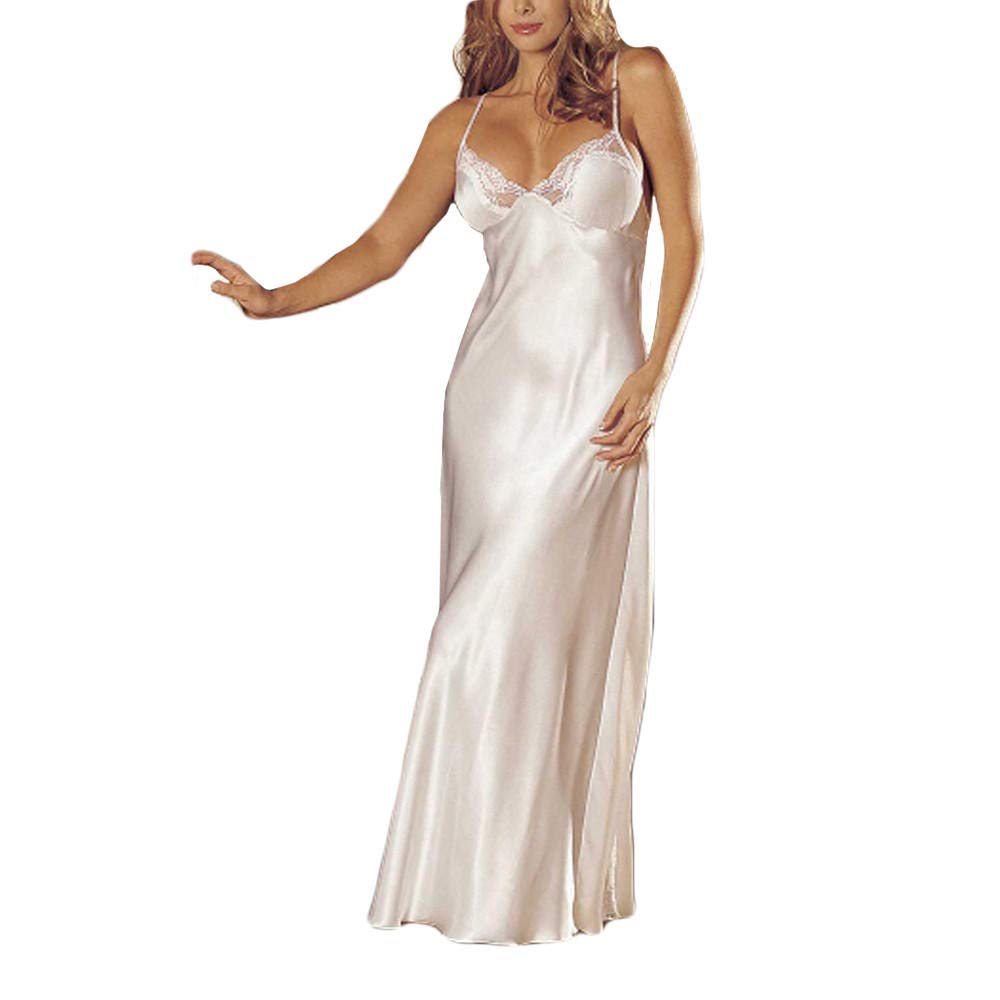 Mujer Ropa Interior Ajustado Lencería Erotica Sexy Ropa de Dormir Encaje ConjuntoSeñoras de Las Mujeres Lencería Sexy sin Costuras Ropa Interior de Encaje Falda de Dormir Satén Encaje-Blanco_M