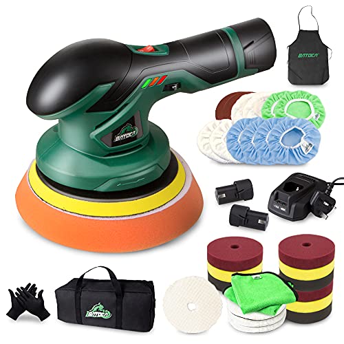 BATOCA - Cordless Car Buffer Polisher - with 12V Lithium Rechargeable Battery Brushless Polisher with Variable Speed, 2pcs 2.0Ah Portable Wireless Buffer Kit for Buffer/Polisher/Sander