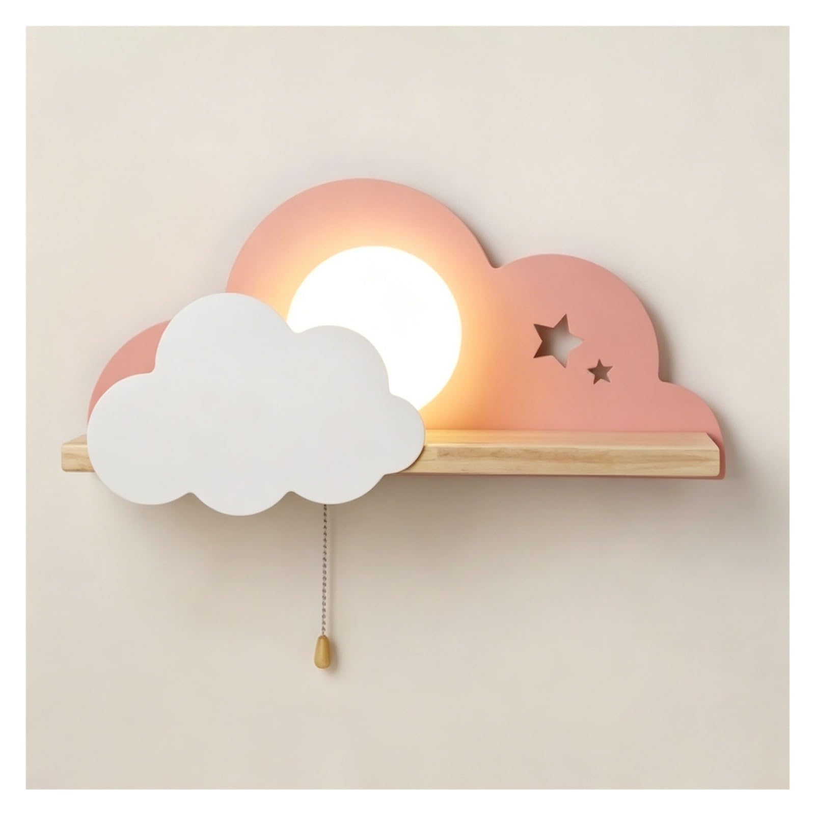 LUOYAOB Cartoon Cloud Shaped Wall Sconce for Kids Wooden Shelf Night Light E26 E27 Wall Mount Lamp Decorative Lighting for Nursery Boys Girls Bedroom Indoor Bedside Wall Fixture