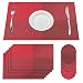 Produktbild Supersun 6er Set Platzdeckchen Rot Abwaschbar, Tisch Sets Abwaschbar Tischset Rot Abgrifffeste Hitzebeständig for Küche, Zuhause, Restaurant, Speisetisch, 45x30cm