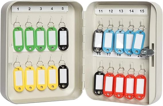 MATSON Small Key Storage Lock Box, Locking Key Cabinet Wall Mount with 20 Key Hooks & Tags Key Labels, White Matt-image-16