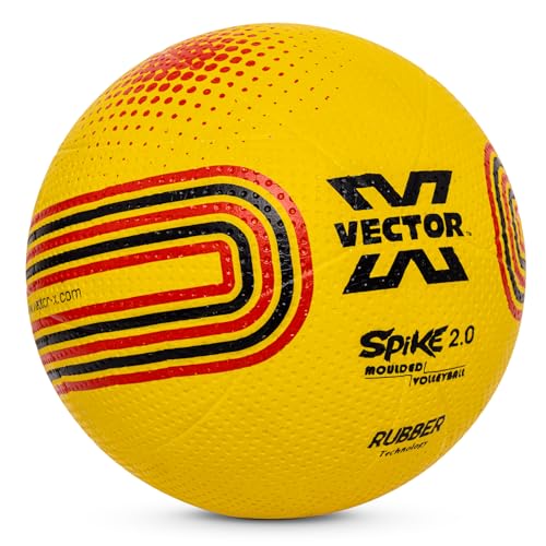 Image of Vector X Spike 2.0 Rubber Moulded Indoor Outdoor Volleyball +Free Air Needle| Suitable for Practice, Training Beach Play Butyl Bladder Ball for Adults Boys Kids Size 4 (Spike 2.0, Yellow-Red + Pump)