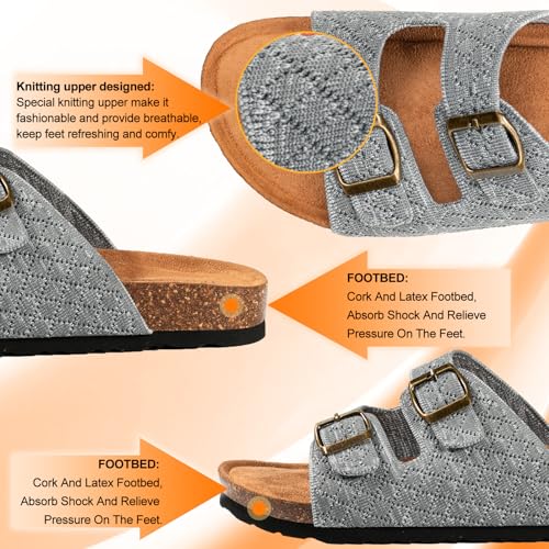 Image of Women's Comfy Arch Support Cork Footbed Adjustable Knitting Straps Indoor and Outdoor Slides Sandals