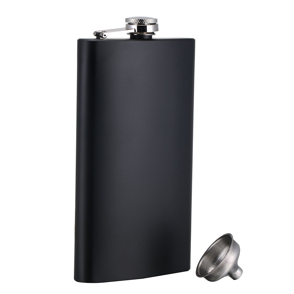 ToBeITstainless steel hip flask in matte black, pocket flask, liquor bottle, drinking bottle 12oz