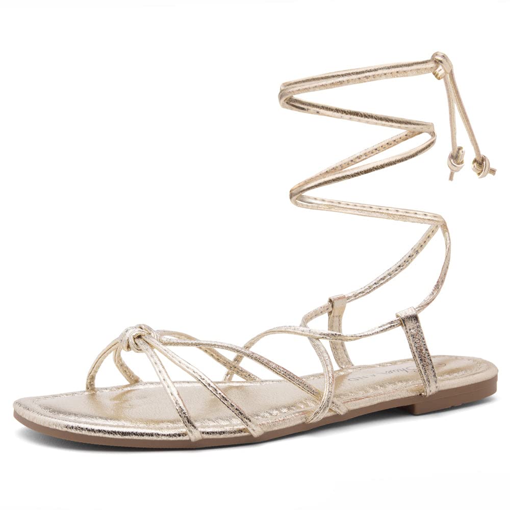 Shoe LandWomen’s Flat Lace Up Sandals – Strappy Gladiator Sandals with Adjustable Crisscross Ankle Straps | Comfortable Open Toe Shoes for Summer, Beach & Travel