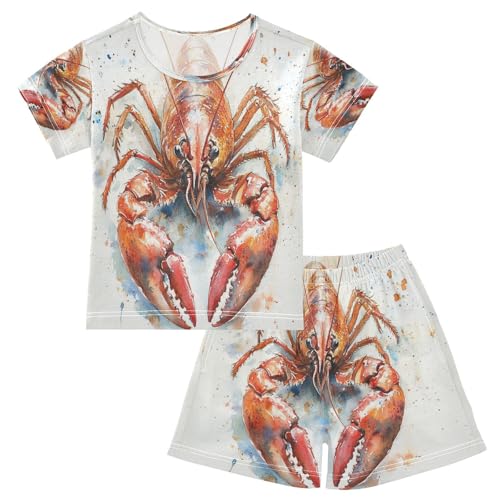 Pajama Sets Short Sleeve Watercolor Crawfish Soft Cotton Summer Sleepwear 2 Piece PJS Size 5-14T