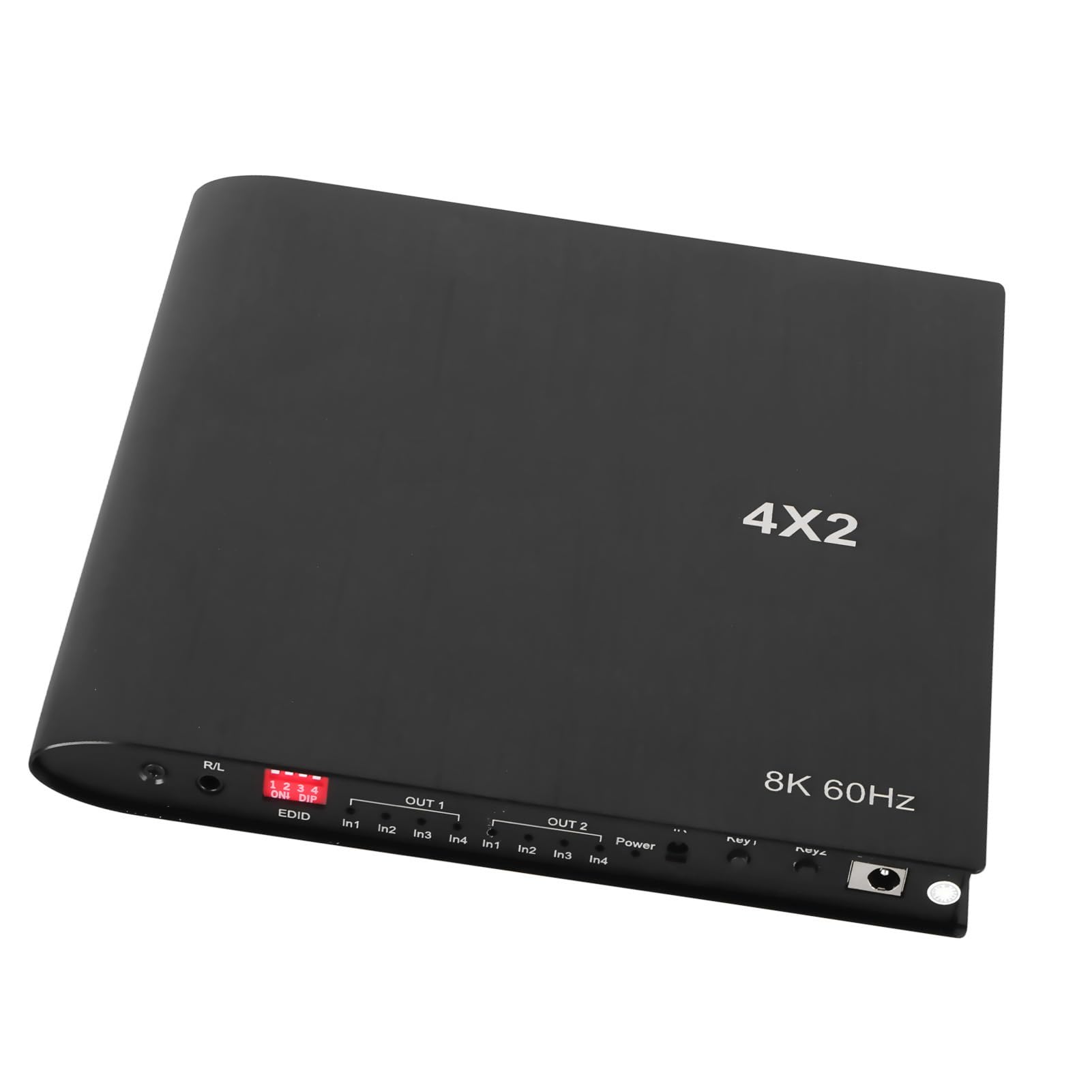 Switch HDMI, Commutatore HDMI 4 in 2 Out 8K 60Hz con Telecomando, SPDIF + Uscita Audio da 3,5 Mm Selettore Video Supporta HDCP 2.2 e 1.4 per Lettori DVD, PC, Monitor (Spina